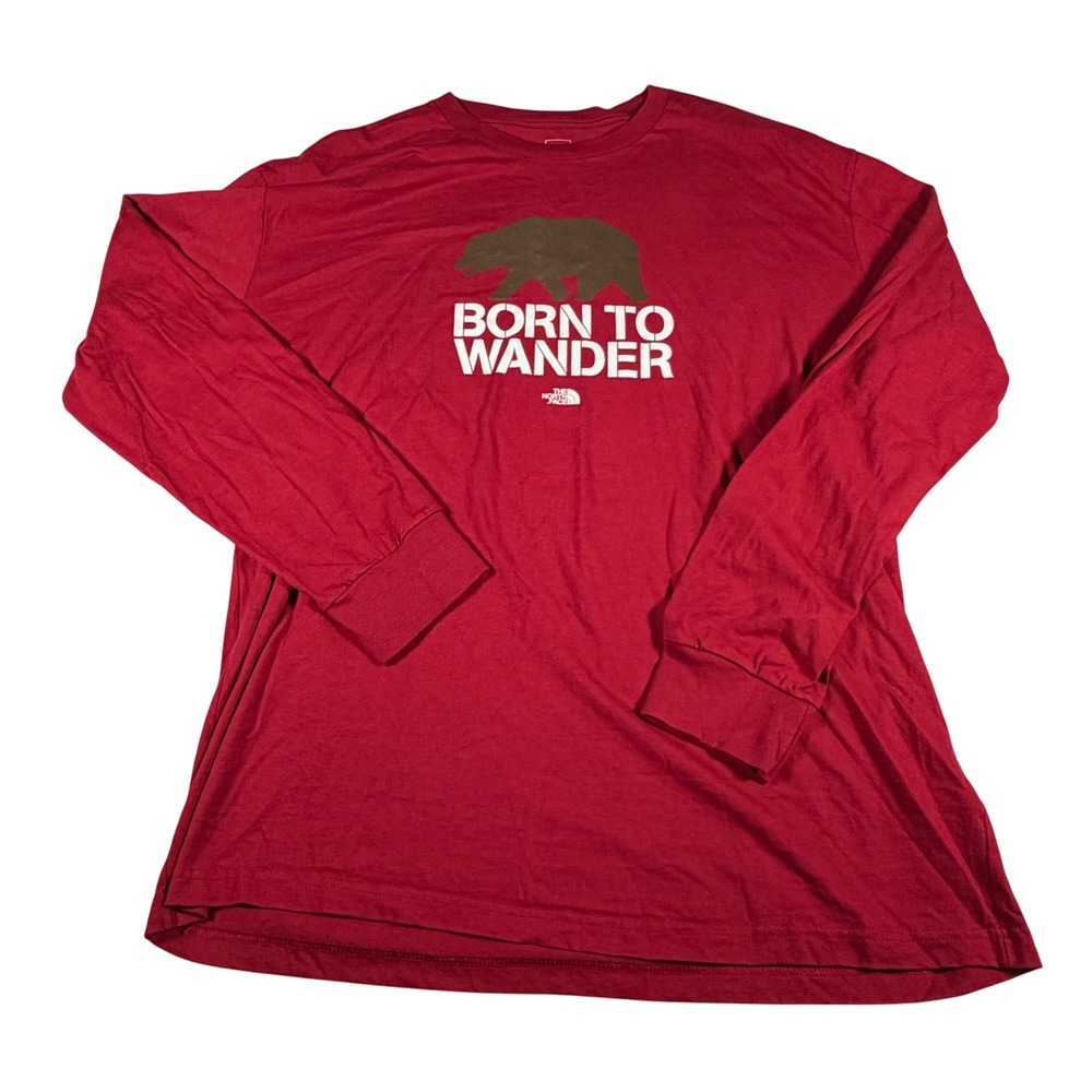 The North Face Graphic Tee Mens XL Red Born To Wander Bear Long Sleeve Shirt